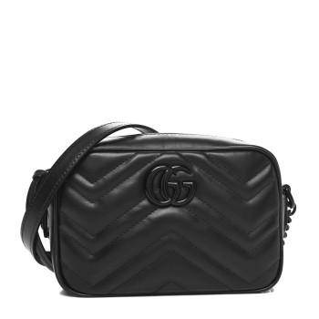 GUCCI Calfskin Matelasse Monochrome Mini GG Marmont Chain Shoulder Bag Black