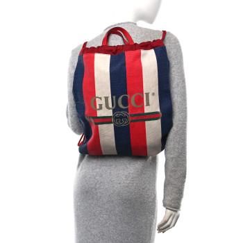 GUCCI Canvas Logo Sylvie Stripe Drawstring Backpack Red