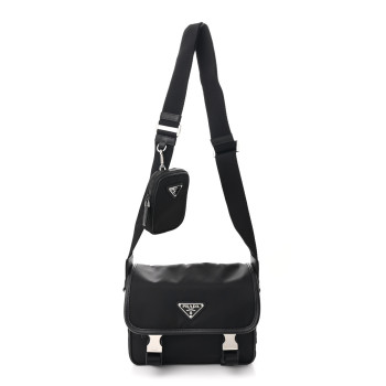 PRADA Re-Nylon Saffiano Pocket Double Snap Buckle Shoulder Bag Black