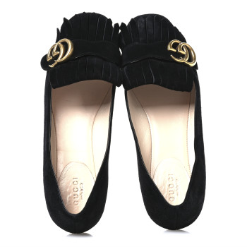 GUCCI Kid Scamosciato GG Marmont Fringe Flats 36.5 Black