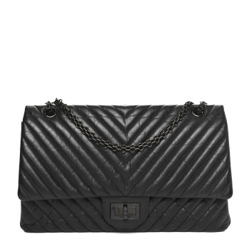 CHANEL Aged Calfskin Chevron Quilted 2.55 Reissue 227 Flap So Black