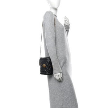 GUCCI Calfskin Matelasse Mini GG Marmont 2.0 Bucket Bag Black