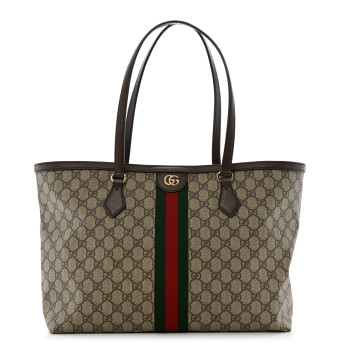 GUCCI GG Supreme Monogram Medium Ophidia Shopping Tote Brown