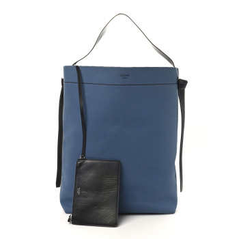 CELINE Canvas Calfskin Large Twisted Cabas Beige Blue