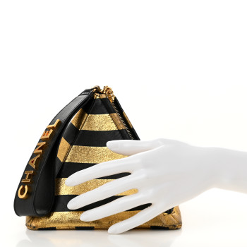 CHANEL Metallic Lambskin CC Kheops Pyramid Bag Gold Black