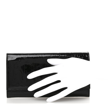CHRISTIAN DIOR Patent Ultimate Rendez-vous Chain Wallet Black