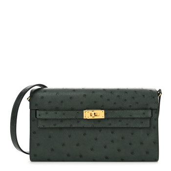 HERMES Ostrich Kelly Wallet To Go Vert Titien