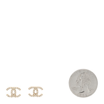 CHANEL Pearl Crystal CC Earrings Gold