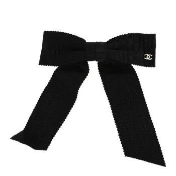 CHANEL Canvas Bow CC Hair Clip Black