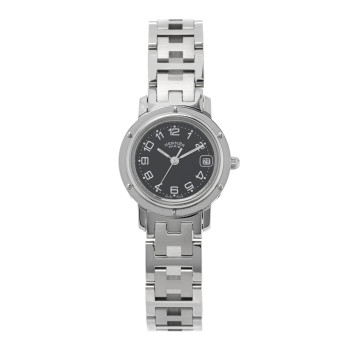 HERMES Stainless Steel 24mm Clipper Quartz Watch Black