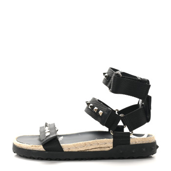 VALENTINO GARAVANI Nylon Rockstud Velcro Espadrille Sandals 39 Black