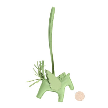 HERMES Milo Lambskin Grigri Rodeo Pegase Horse Bag Charm PM Vert Criquet