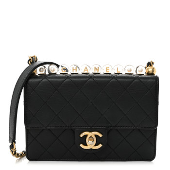 CHANEL Lambskin Quilted Small Chic Pearls Flap Black