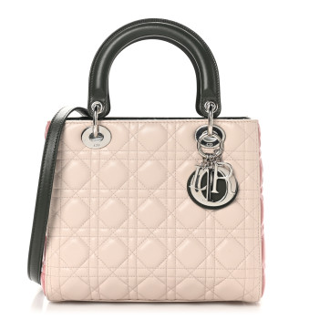 CHRISTIAN DIOR Lambskin Cannage Medium Tri-Color Lady Dior Light Pink CHRISTIAN DIOR Lambskin Cannage Medium Tri-Color Lady Dior Light Pink