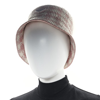 PRADA Yarn Raffia Effect Crochet Triangle Bucket Hat S Alabastro