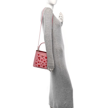 PRADA Saffiano City Calf Heart & Flower Small Panier Bucket Bag  Pink Red