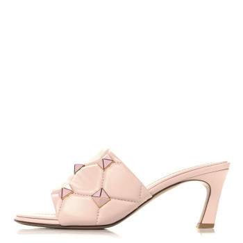 VALENTINO GARAVANI Nappa Enamel Quilted Monochrome Roman Stud 65mm Slide Sandals 39.5 Rose Cannelle