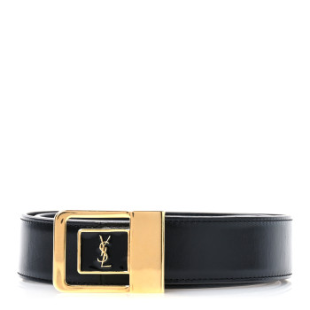 SAINT LAURENT Lacquered Calfskin La 66 Buckle Belt 90/36 Black