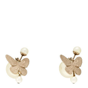 CHRISTIAN DIOR Pearl Butterfly Tribal Earrings Gold