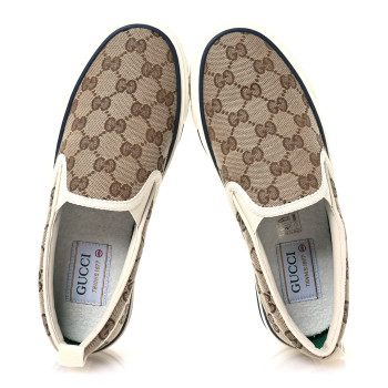 GUCCI GG Monogram Womens 1977 Tennis Slip On 30mm Sneakers 35.5 Beige Ebony Mystic White