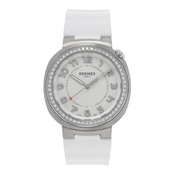 HERMES Stainless Steel Rubber Diamond Bezel 36mm Cut Automatic Watch Blanc
