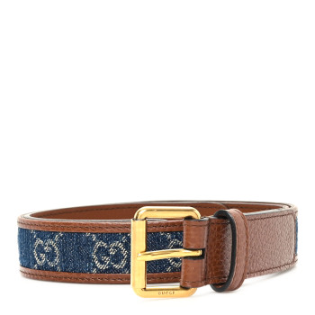 GUCCI New Denim GG Monogram Dollar Calfskin Belt 65 26 Blue Tea Cuir Epilog