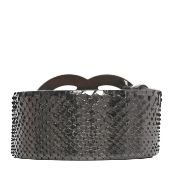 CHANEL Metallic Snakeskin CC Logo Belt 80 32 Dark Silver
