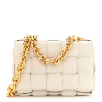BOTTEGA VENETA Lambskin Maxi Intreccio Padded Chain Cassette Crossbody Bag Chalk BOTTEGA VENETA Lambskin Maxi Intreccio Padded Chain Cassette Crossbody Bag Chalk
