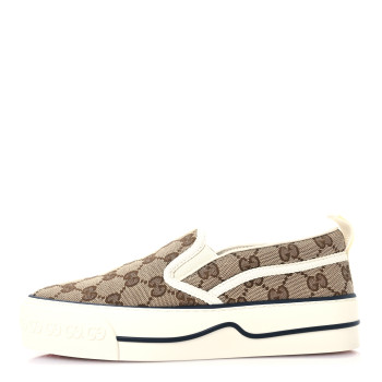 GUCCI GG Monogram Womens 1977 Tennis Slip On 30mm Sneakers 35.5 Beige Ebony Mystic White