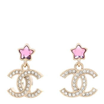 CHANEL Metal Crystal CC Star Drop Earrings Gold Pink