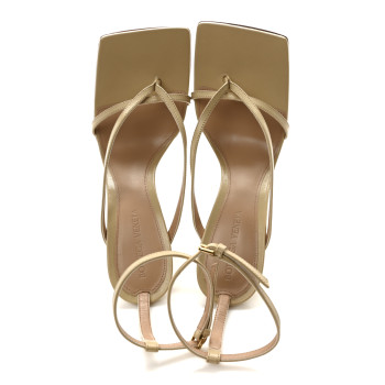 BOTTEGA VENETA Lambskin Stretch Lounge Wedge Sandals 37.5 Cane Sugar