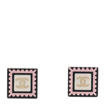 CHANEL Resin CC Square Earrings Black Pink White