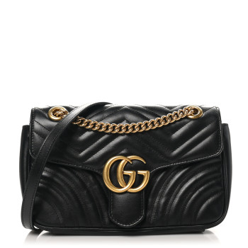 GUCCI Calfskin Matelasse Small GG Marmont Shoulder Bag Black