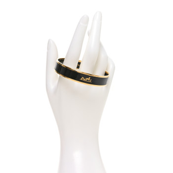 HERMES Enamel Printed Narrow Caleche Bracelet 62 Black