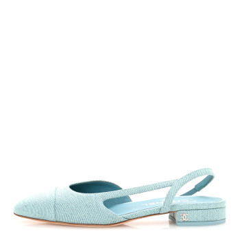 CHANEL Denim Cap Toe CC Slingback Flats 37 Blue