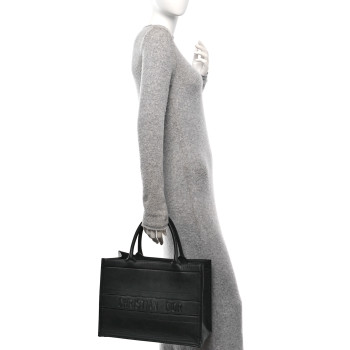CHRISTIAN DIOR Calfskin Embossed Medium Book Tote Black
