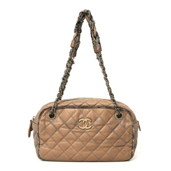 CHANEL Iridescent Calfskin Tweed Bowler Bag Brown
