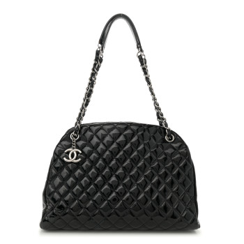 CHANEL Patent Quilted Large Just Mademoiselle Bowling Bag Black