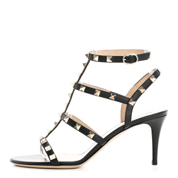 VALENTINO GARAVANI Calfskin Nappa Rockstud Gladiator 70mm Sandals 38.5 Black