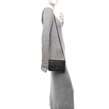 CHANEL Lambskin Quilted Boy Wallet On Chain WOC Dark Grey