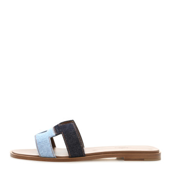 HERMES Denim Canvas Oran Sandals 39.5 Bleu Brut Bleu Clair