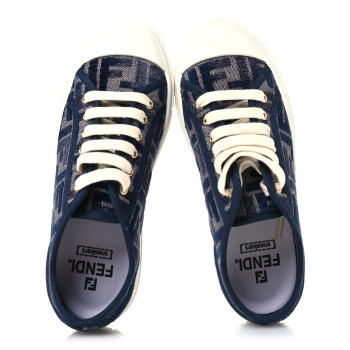 FENDI Chenille FF Embroidered Womens Domino Low Top Sneakers 36 Grigio Blue Notte