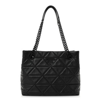 PRADA Nappa Quilted Monochrome Chain Tote Bag Black