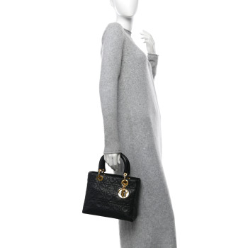 CHRISTIAN DIOR Lambskin Cannage Medium Lady Dior Black