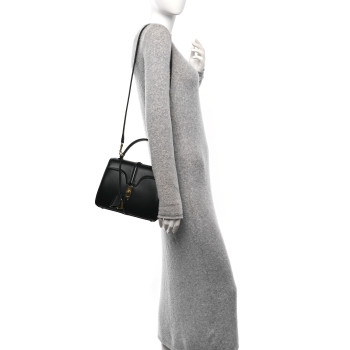 CELINE Satinated Calfskin Small 16 Top Handle Bag Black