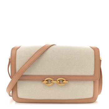 SAINT LAURENT Smooth Calfskin Cotton Canvas Le Maillon Satchel Natural Beige