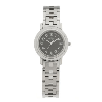 HERMES Stainless Steel 24mm Clipper Quartz Watch Grey