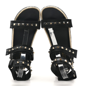 VALENTINO GARAVANI Nylon Rockstud Velcro Espadrille Sandals 39 Black