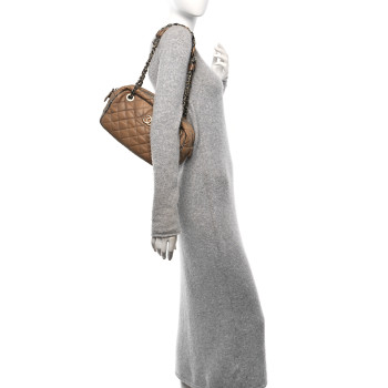 CHANEL Iridescent Calfskin Tweed Bowler Bag Brown