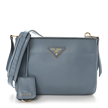 PRADA Vitello Phenix Double Zip Crossbody Bag Light Blue